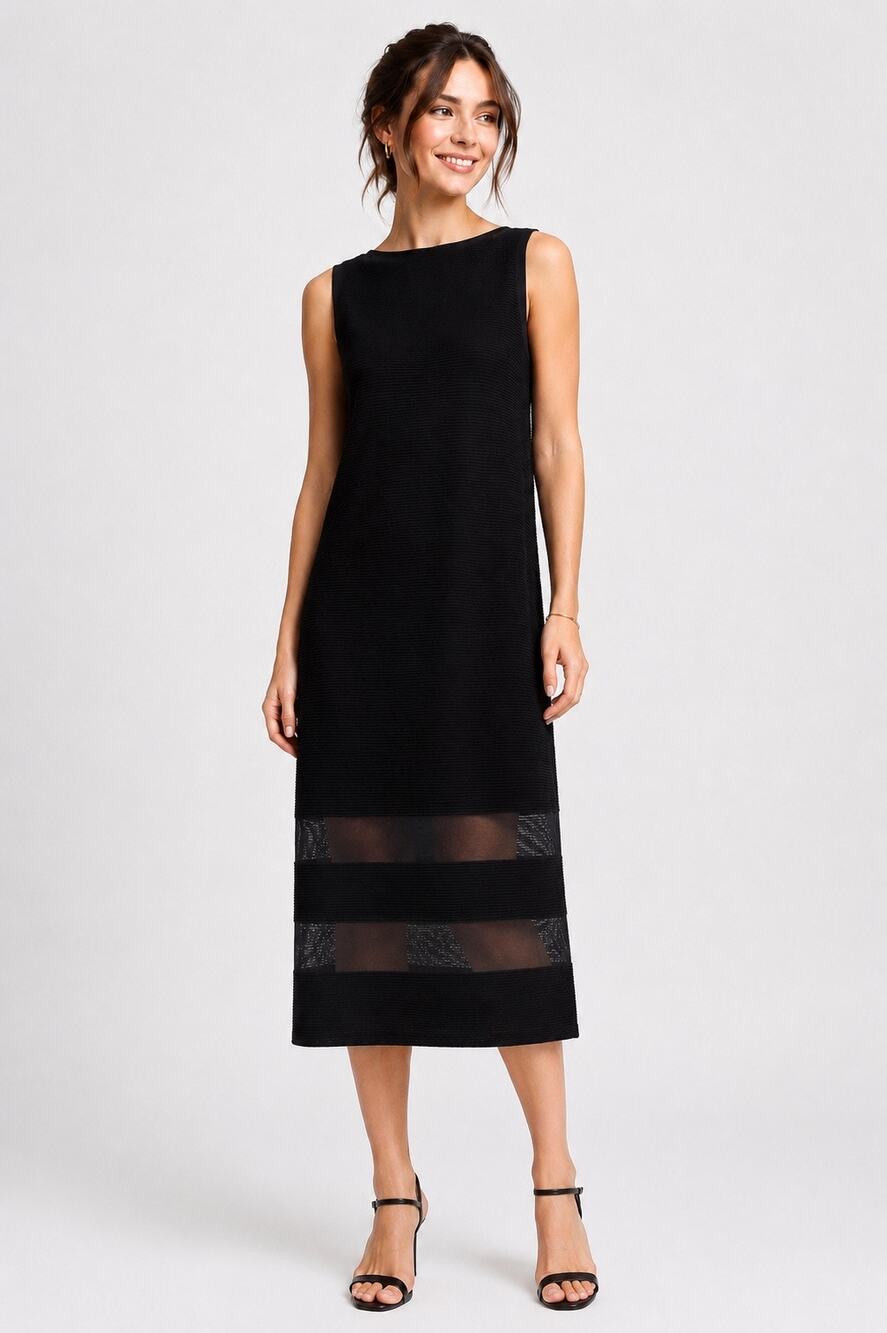 Lafayette 148 New York Black Textured Knit Midi Dress XS Silk Blend Sleeveless